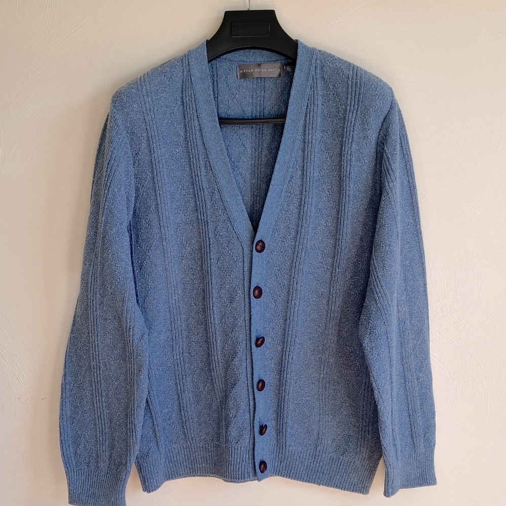 Oscar de la Renta Textured Blue Cardigan